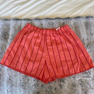 Loretta Caponi Orange Striped Mini Shorts
